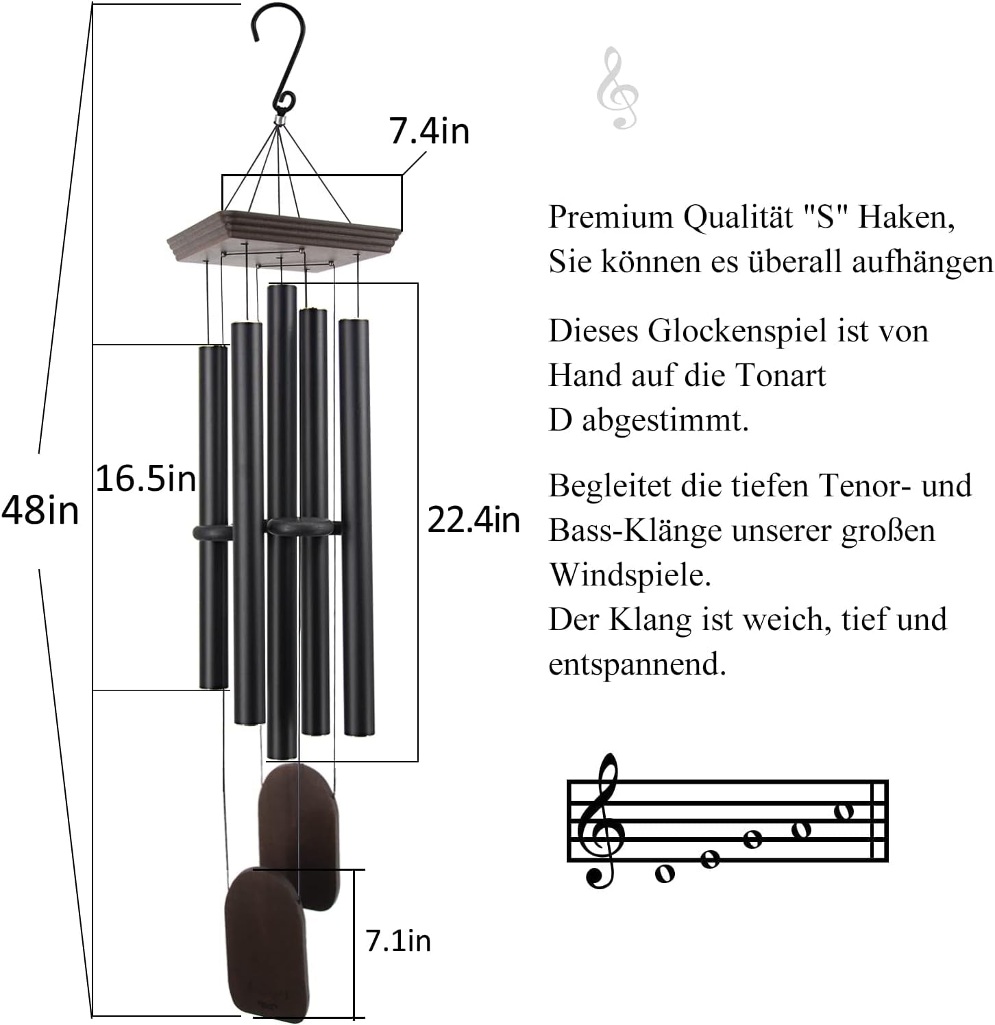 Large Wind Chimes Outdoor 48 Inch Sympathy Wind Chime with 5 Heavy Aluminum Tubes Tuned Soothing Melody, Memorial Wind Chimes for outside Decoration (Patio, Garden, Yard)