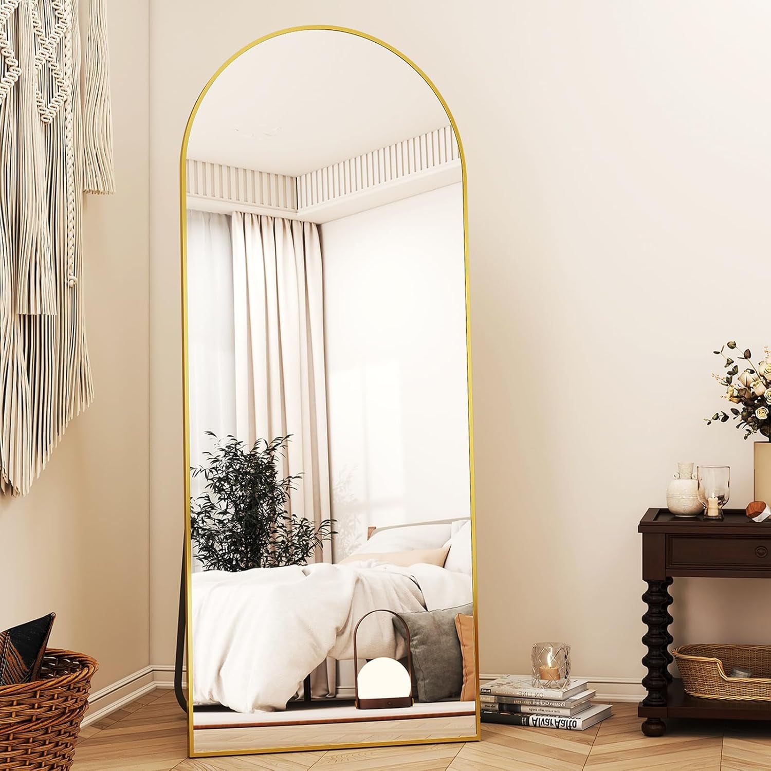 56" X21 Arched Full Length Mirror Floor Mirrors with Aluminum Alloy Frame Free-S