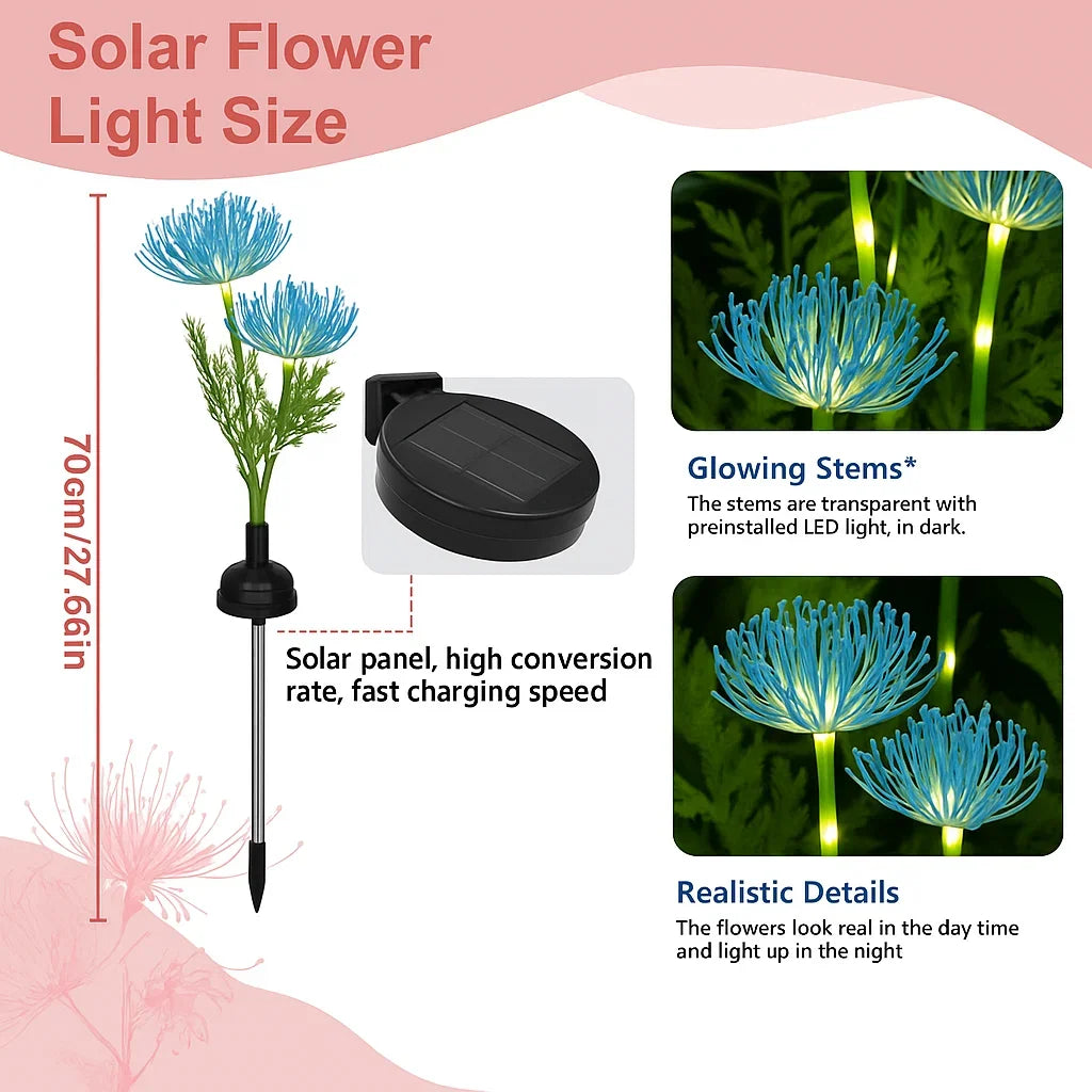 Blue Flower Solar Garden Lights Outdoor, Fairy Waterproof Solar Lights for Yard Pathway Patio Outdoor Decor