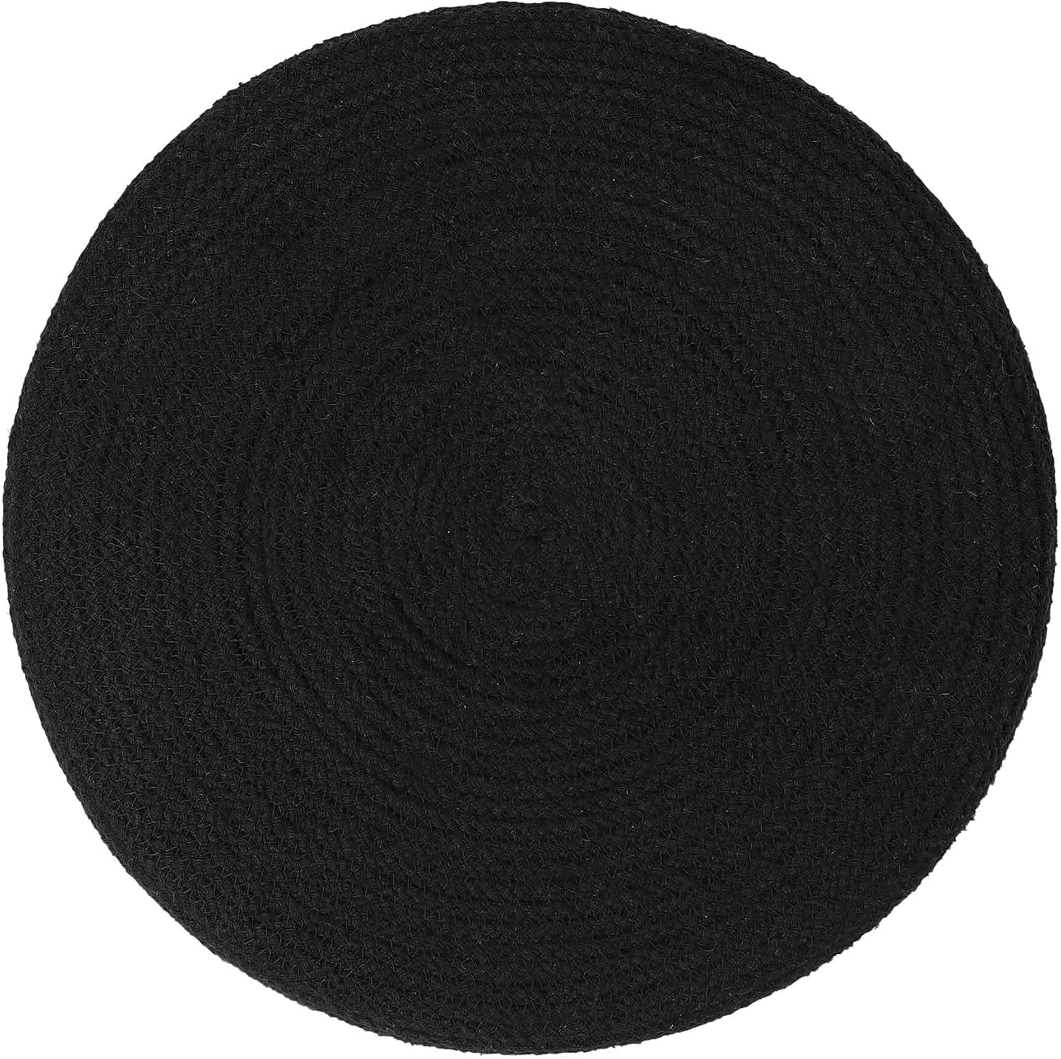 · Cylindrical Pouf Ottoman - Braided Pouffe Accent Sitting round Footrest for Living Room, Bedroom, Nursery, Kidsroom, Patio, Gym; 70% Cotton 30% Jute, (14.5X14.5X16; Black Natural)