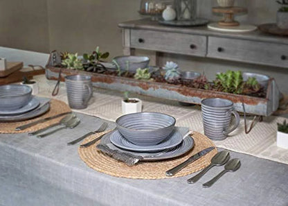Modern Chic Ribbed Ceramic Stoneware Dinnerware 16 Piece Set - Service for 4, Slate Grey