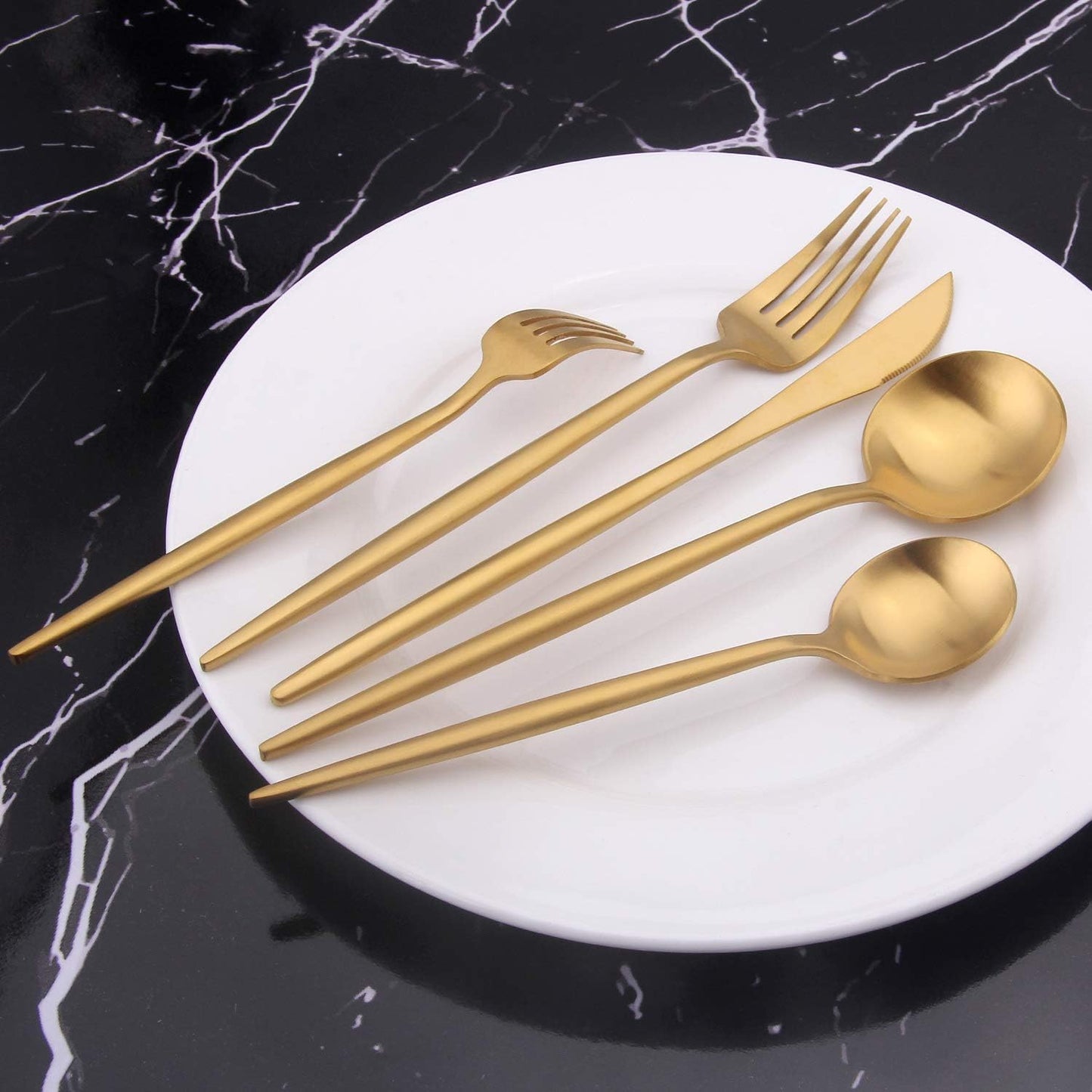 Matte Gold Silverware Set,  20 Piece Stainless Steel Cutlery Flatware Set, Kitchen Utensil Sets for 4, Tableware with Knife Spoons and Forks Set, Satin Finished Polished