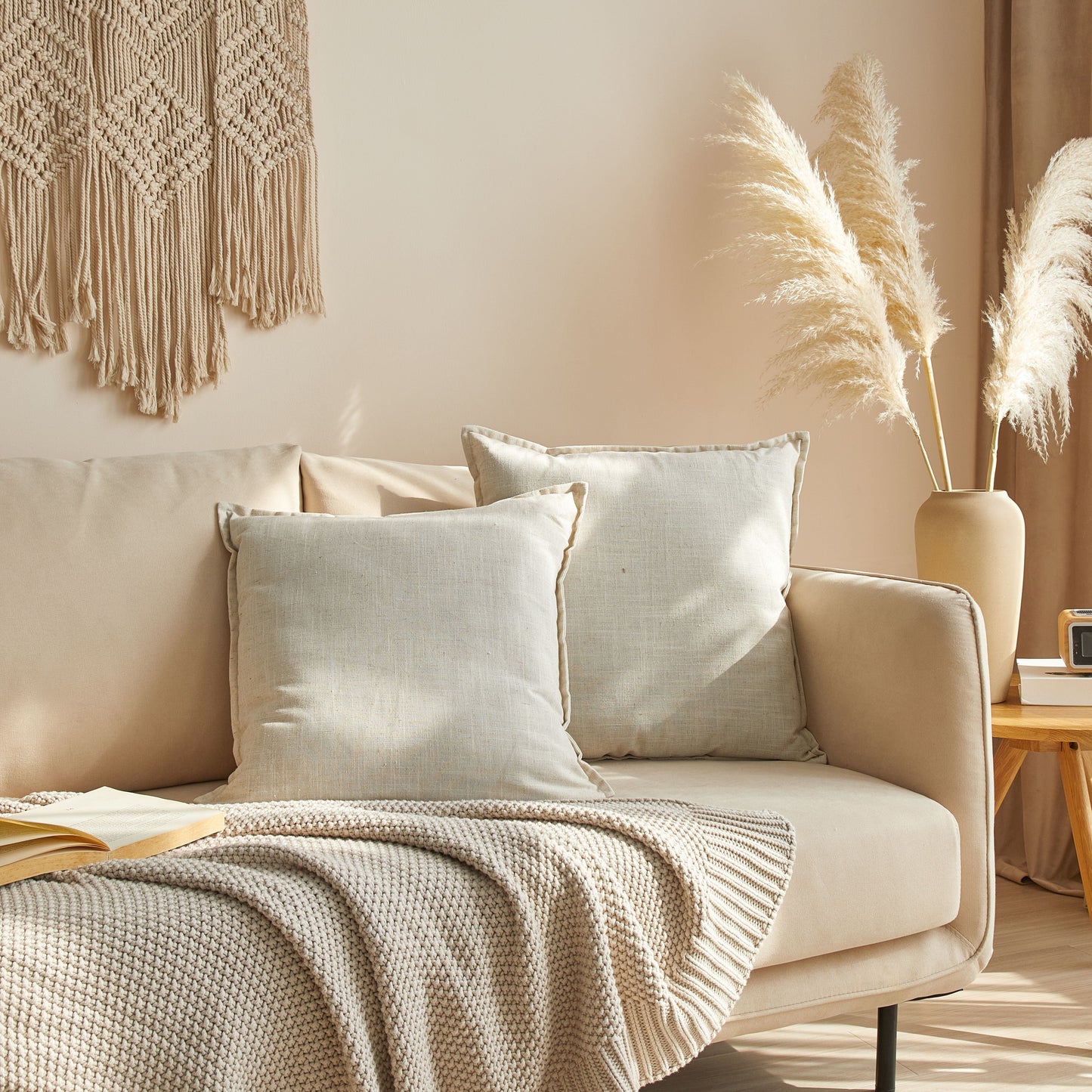 20"X20" 2-Pack Linen Decorative Pillows, Papyrus Beige