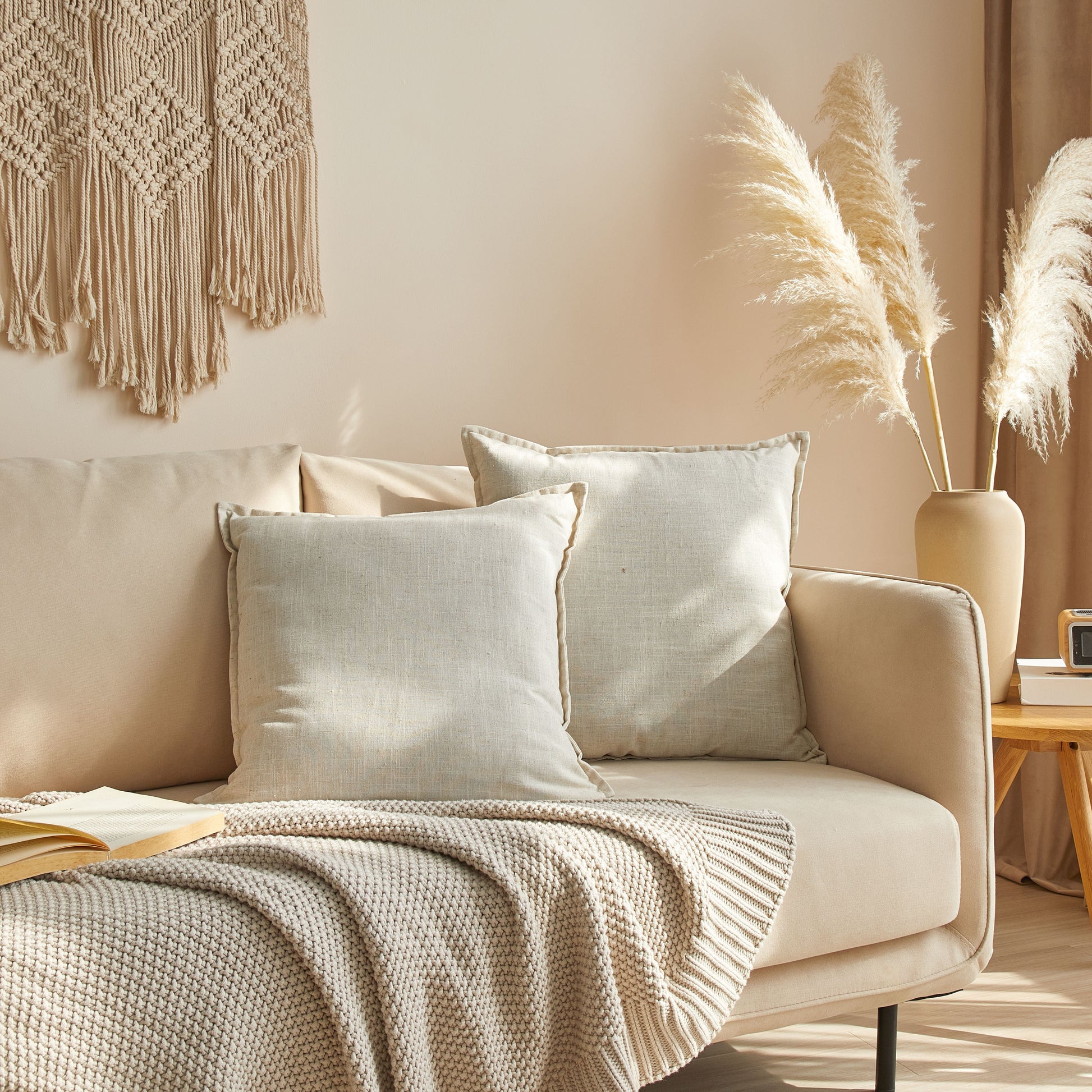 20"X20" 2-Pack Linen Decorative Pillows, Papyrus Beige