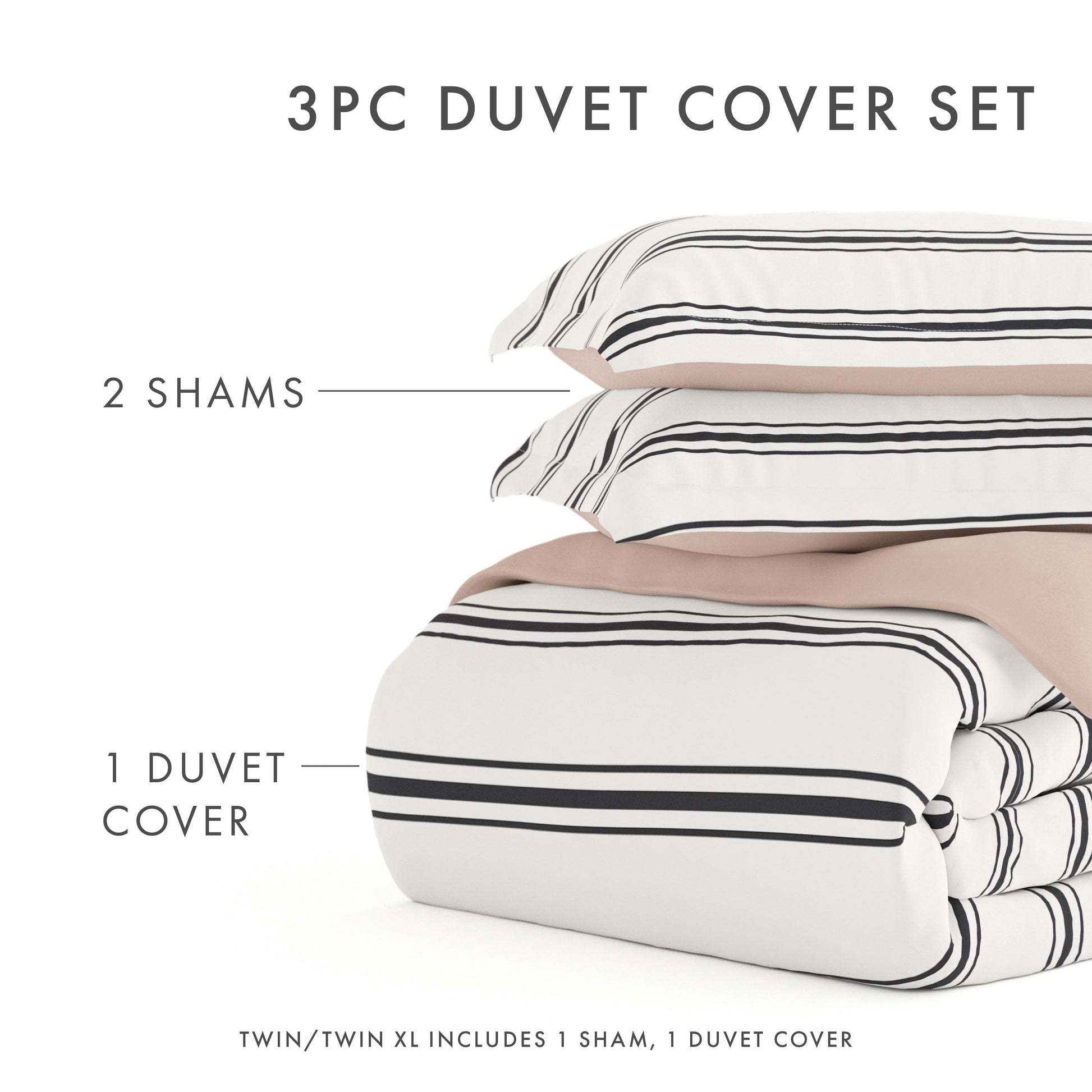 Rose Desert Stripe Reversible 2-Piece Duvet Cover Set, Twin/Twin XL