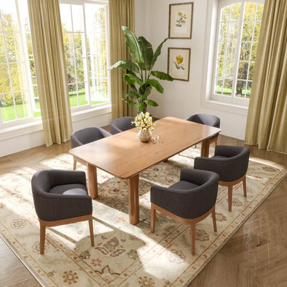 Modern Upholstered Dining Chairs Set of 6, Farmhouse Linen Kitchen & Dining Room Chairs with Armrests, 18" W Wooden Barrel Accent Chair Armchair for Dining Room Living Room Bedroom, Charcoal