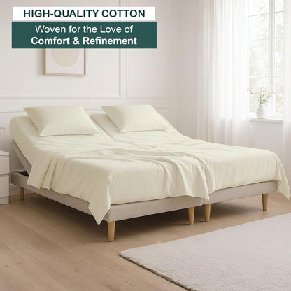 4 Piece Top Split King Sheet Set for Sleep Number Adjustable Bed, 100% Egyptian Cotton Bed Sheets, 34" Flex Head, Fits 18" Deep Mattress, 78" X 80", Ivory Solid