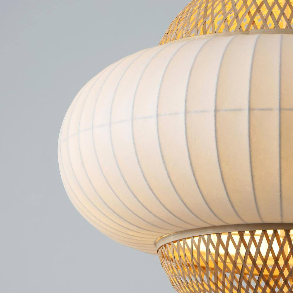 Hikari 60-Watt 4-Light Wood Grain and Natural Pendant Light with Woven Bamboo Shade and Bulb Not Included