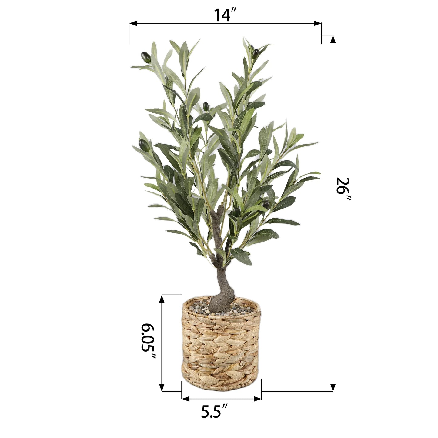 26" Artificial Olive Tree in Natural Woven Rattan Basket