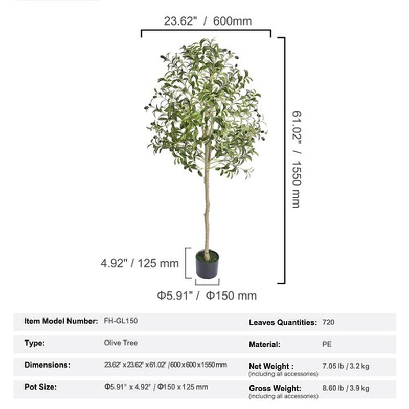 Uimoso 5Ft Artificial Olive Tree Green Tall Faux Lifelike Fake Plant Home Decor