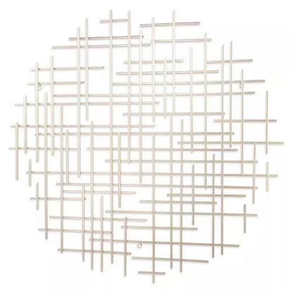 38 In. X 36.75 In. Silver Silver Metal Abstract Lines round Hanging Dimensional Wall Art 1-Piece