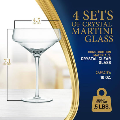 10 Oz. Crystal Martini Wine Glass Set (Set of 4)