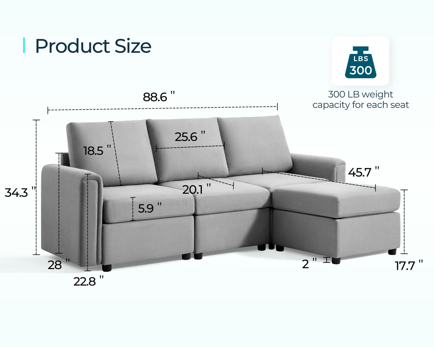 Modular Couches and Sofas Sectional with Storage, 4 Seat Sectional Sofa for Living Room, L Shaped Sectional Couch with Reversible Chaises, Light Gray