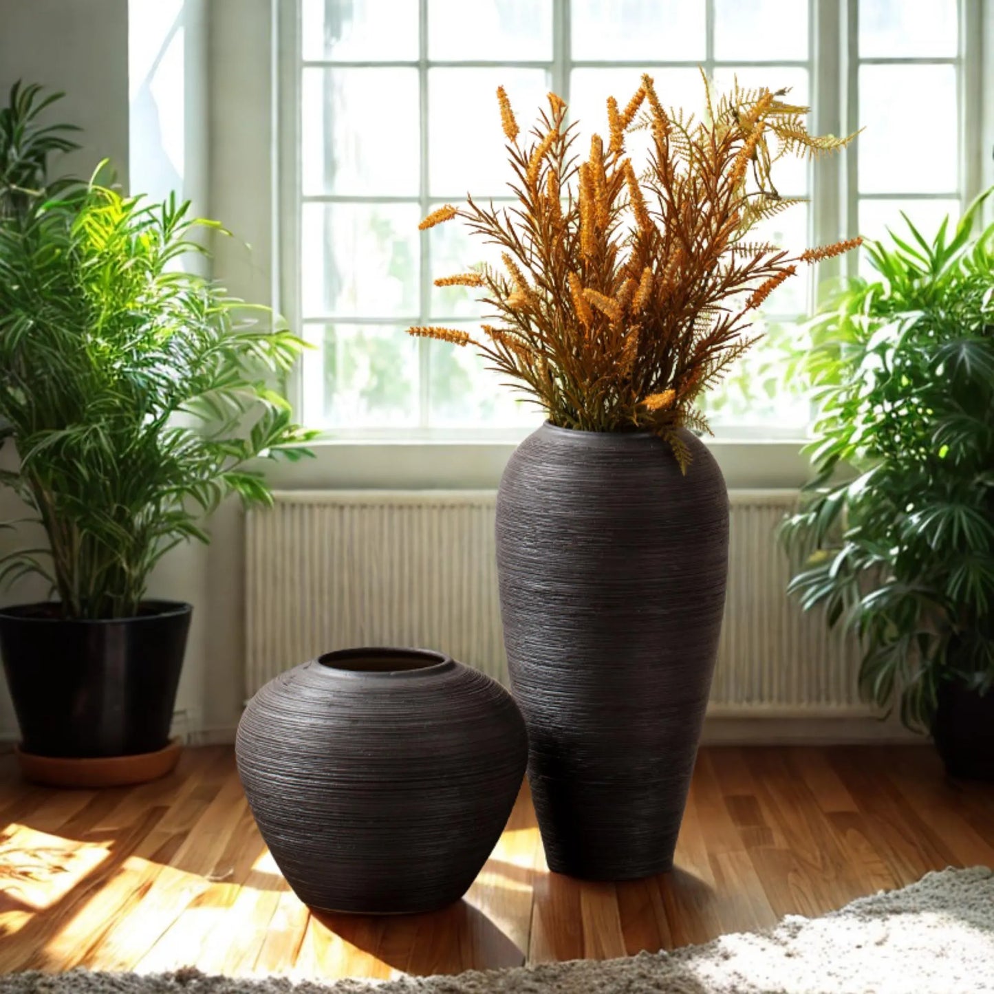 Modern Black Ceramic Vase Set: Nordic Minimalist Table & Floor Decor
