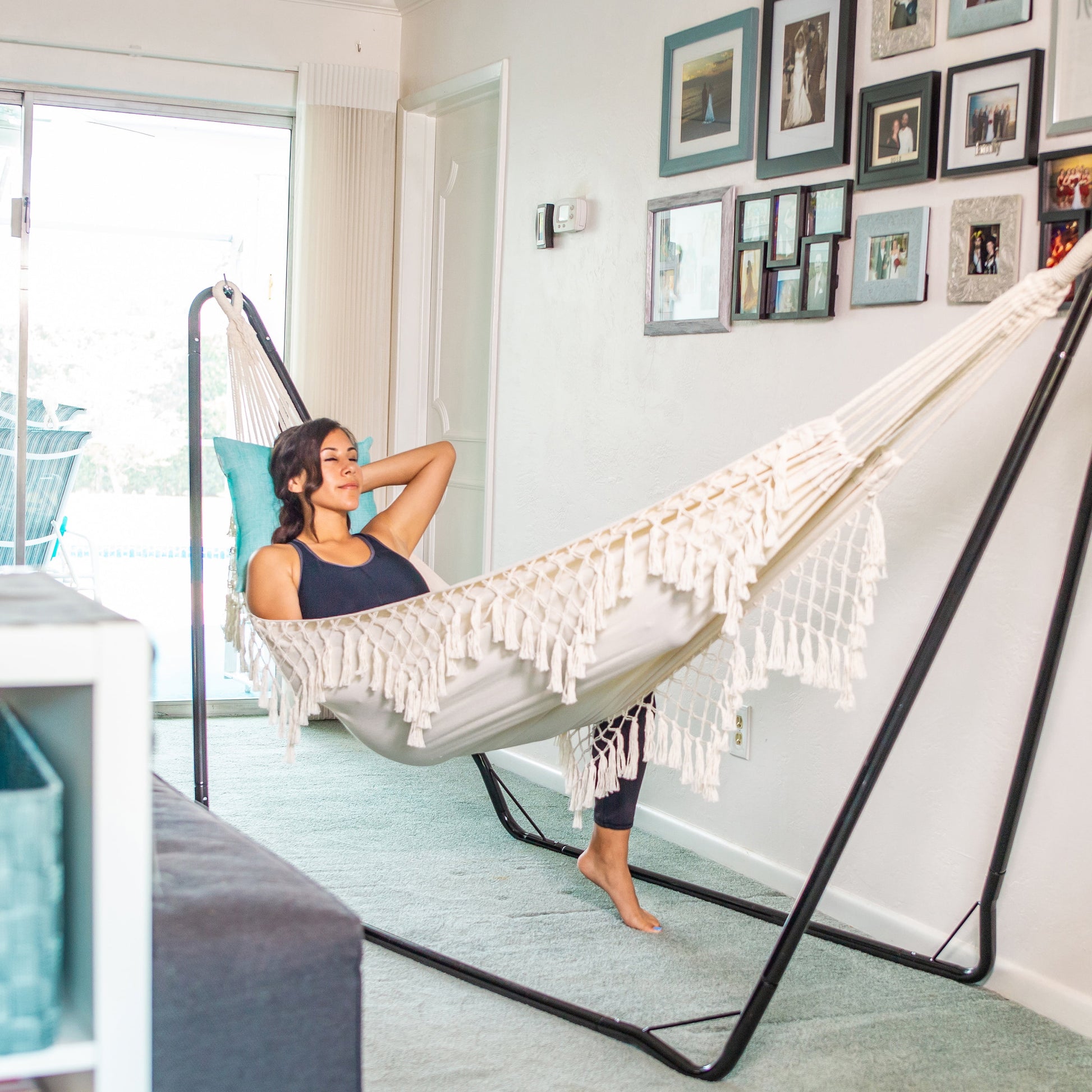 40” Wide Brazilian Style Hammock in a Bag with Decorative Fringe & Hanging Hardware, 250 Lb. Capacity
