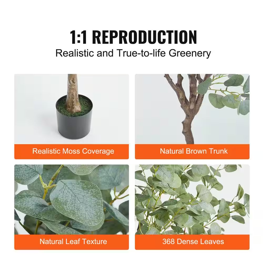 6 Ft. Artificial Eucalyptus Tree Tall Faux Plant Secure PE Material and Anti-Tip Tilt Protection Low-Maintenance Plant