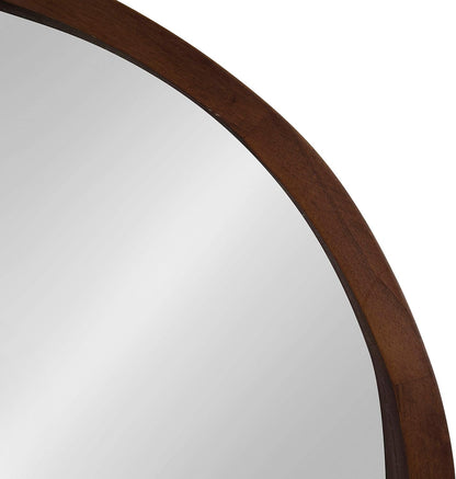 Hutton round Decorative Modern Wood Frame Wall Mirror, 22 Inch Diameter, Walnut Finish