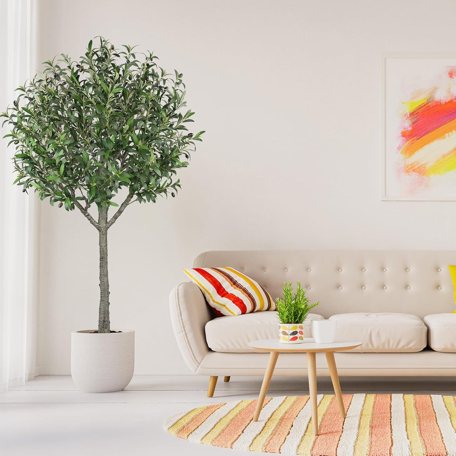 Artificial Olive Tree,6 FT Tall Faux Silk Olive Trees Indoor with 2100 Dense Lea