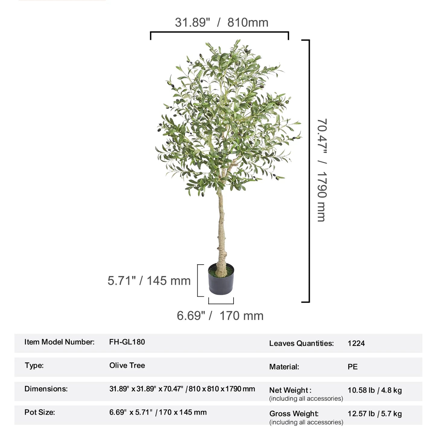 6Ft Olive Artificial Tree in Pot Greenery for Home Decor