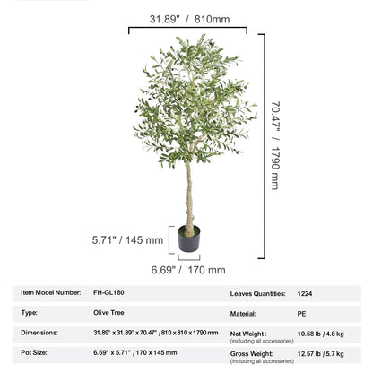 6Ft Olive Artificial Tree in Pot Greenery for Home Decor