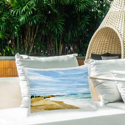 Modern Beach Landscape Blue Rectangular Outdoor Throw Pillow