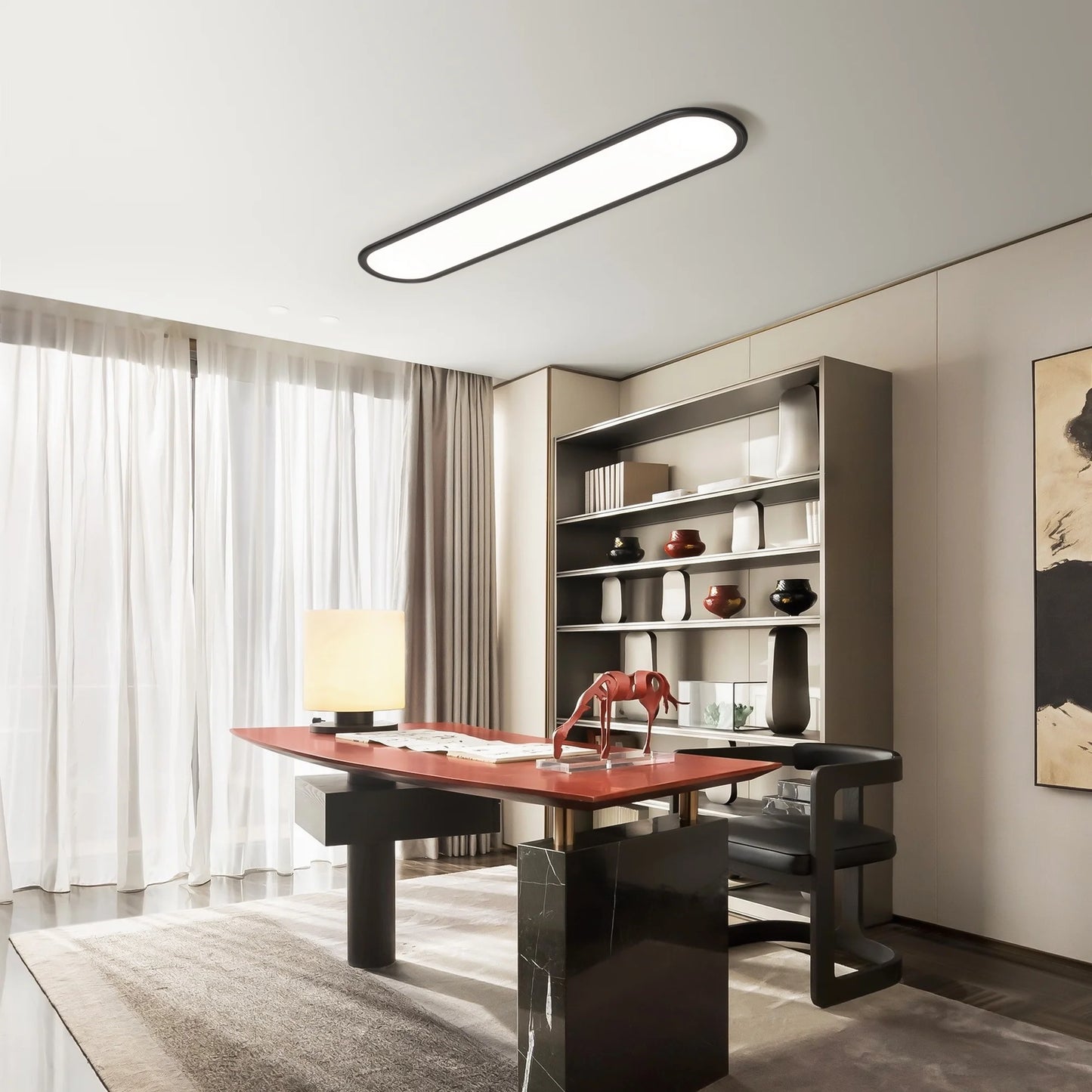 Modern Linear Ceiling Lights,48W Dimmable LED Ceiling Lamp,Full Spectrum Long Ceiling Light,39.4 Inch Ultra Thin Low Profile Light Fixture for Bedroom Kitchen Closet Hallway, Black/3000-6500K