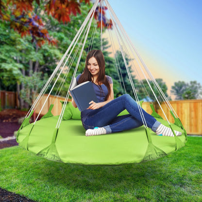 Hanging Swing Nest with Pillow, Double Hammock Daybed Saucer Style Lounger Swing, 264 Pound Capacity Green