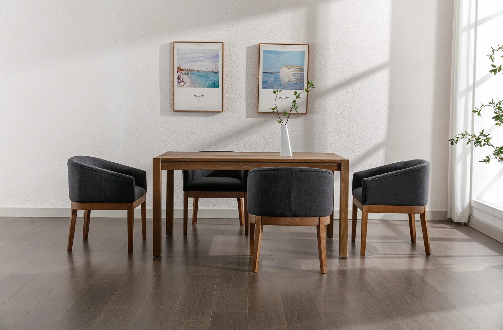 Modern Upholstered Dining Chairs Set of 6, Farmhouse Linen Kitchen & Dining Room Chairs with Armrests, 18" W Wooden Barrel Accent Chair Armchair for Dining Room Living Room Bedroom, Charcoal