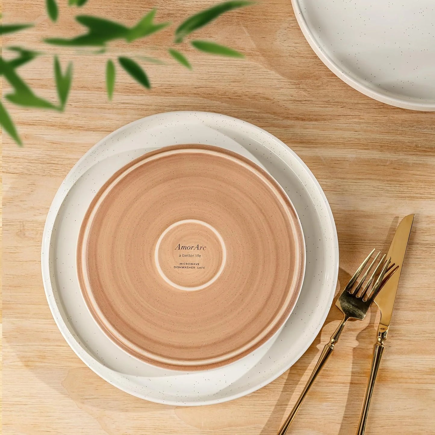 Ceramic Dinnerware Set for 6 | Speckled Stoneware Plates and Bowls with Unglazed Terracotta | Scratch Resistant, Dishwasher & Microwave Safe ,Service for 6 Dishes Set(18Pcs),Beige