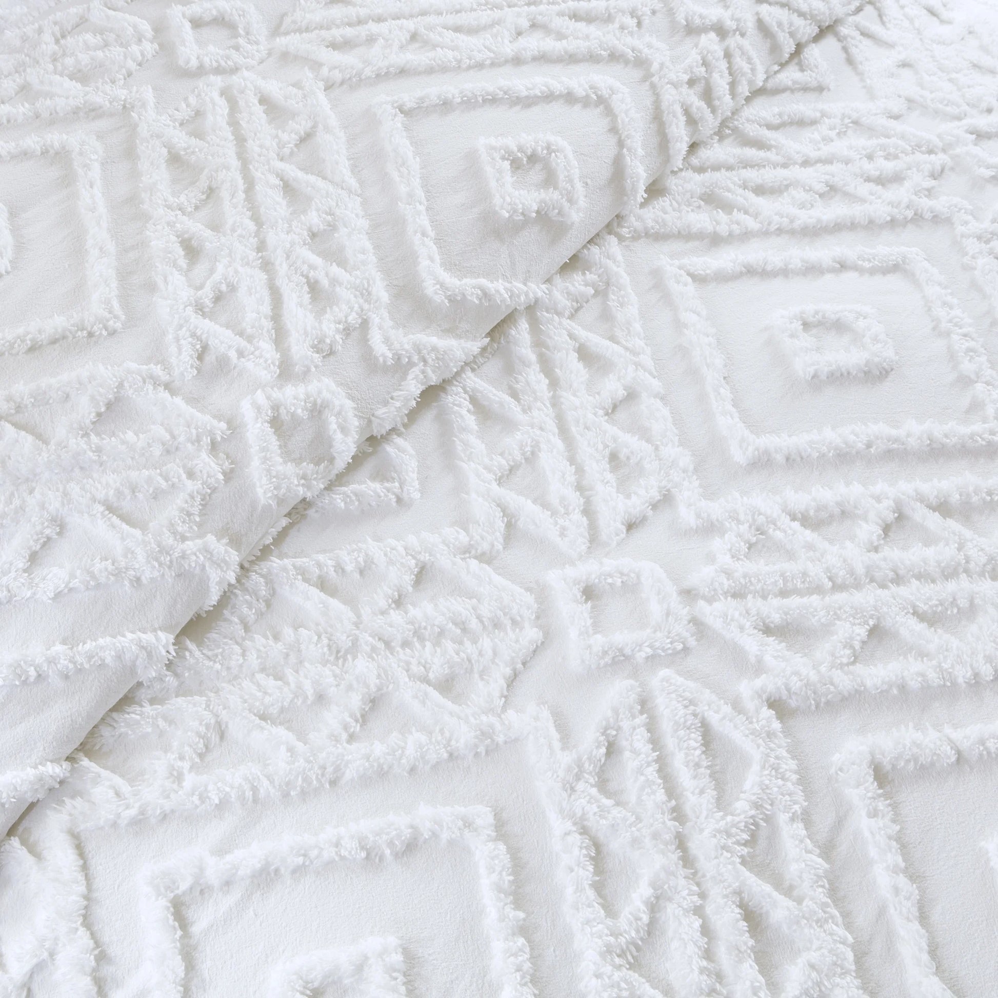 3-Piece White Chenille Cover Duvet Set, Full/Queen