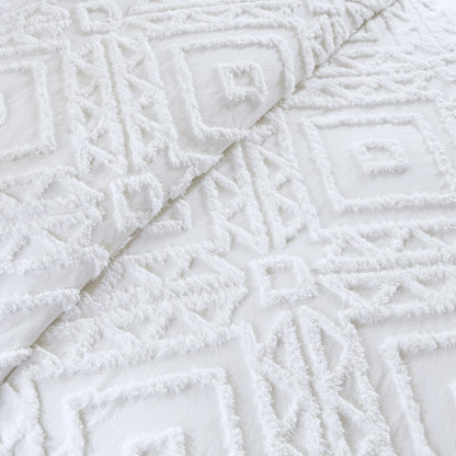3-Piece White Chenille Cover Duvet Set, Full/Queen