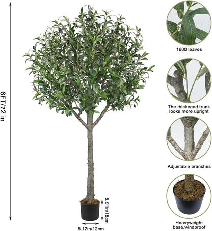 Artificial Olive Tree,6 FT Tall Faux Silk Olive Trees Indoor with 2100 Dense Lea