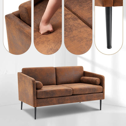 52" Fabric Square Arm Loveseat, 2-Seat Love Seat Sofa Chair, Small Modern Couch with Bronzing Cloth Brown
