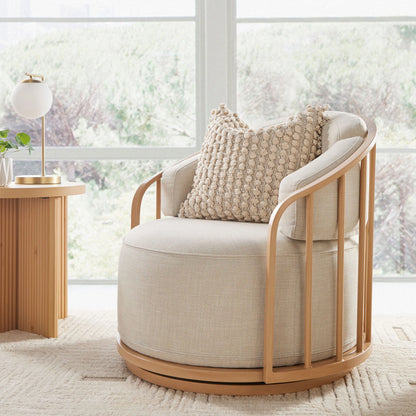 Lillian Swivel Birdcage Chair, Cream Linen