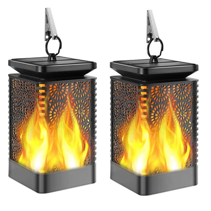 Solar Lights Outdoor, Solar Lantern Flickering Flame Outdoor Waterproof Hanging Lanterns Decorative, Solar Powered Outdoor Lighting LED Christmas Lights for Patio Deck Yard, 2 Pack
