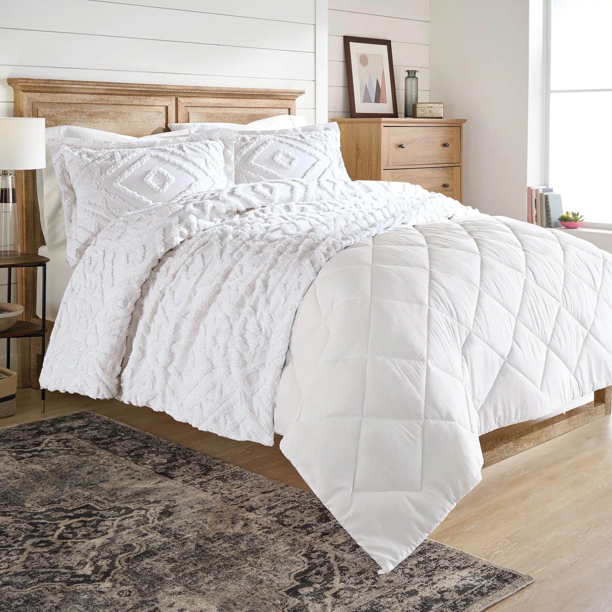 3-Piece White Chenille Cover Duvet Set, Full/Queen