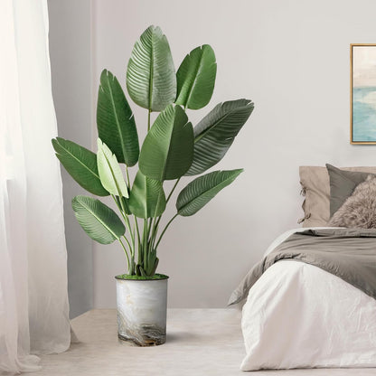 Artificial Tree in Granite Effect Planter, Fake Bird of Paradise Silk Tree for Indoor and Outdoor Home Decoration - 58" Overall Tall (Plant Pot plus Tree)