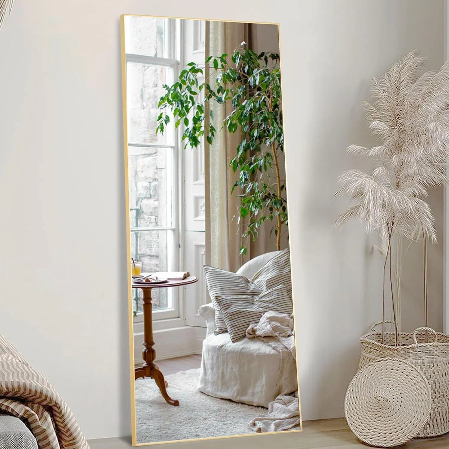 Full Length Mirror with Stand, Floor Mirror with Frame, Full Body Mirrors, Free Standing or Wall-Mounted Mirrors for Living Room