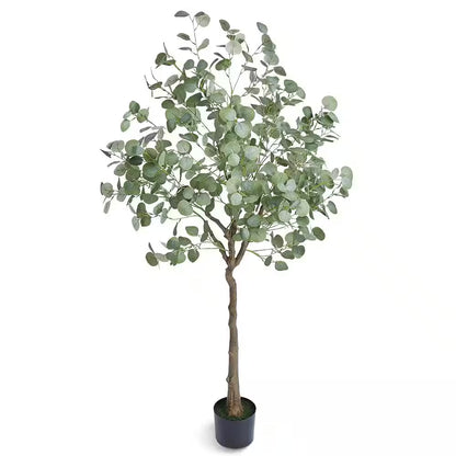 6 Ft. Artificial Eucalyptus Tree Tall Faux Plant Secure PE Material and Anti-Tip Tilt Protection Low-Maintenance Plant
