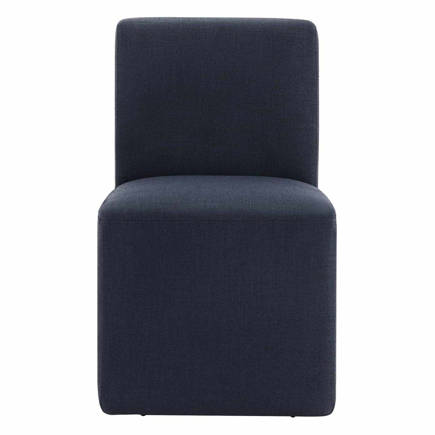 Upholstered Dining Chairs with Casters Set of 2,Modern Armless Accent Chair with Wheels for Bedroom Reading Room Living Room, Blue Fabric