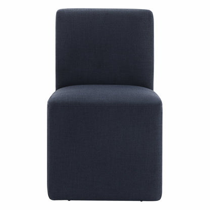 Upholstered Dining Chairs with Casters Set of 2,Modern Armless Accent Chair with Wheels for Bedroom Reading Room Living Room, Blue Fabric