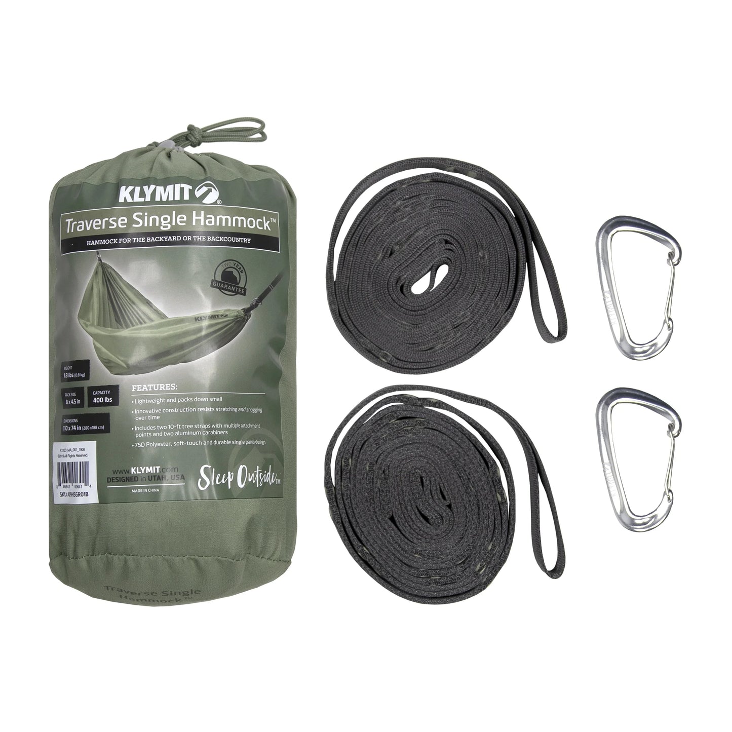 Traverse Single Outdoor Hammock, 110In X 55In, Green