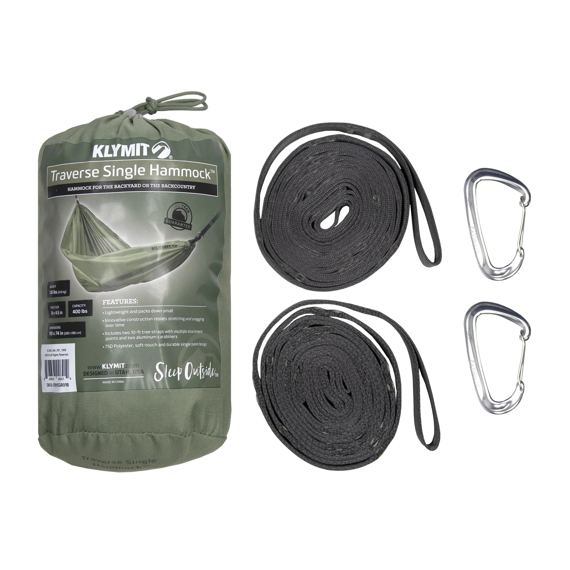 Traverse Single Outdoor Hammock, 110In X 55In, Green