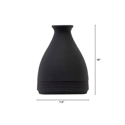 10 In. Cone Stone Vase Black Matte