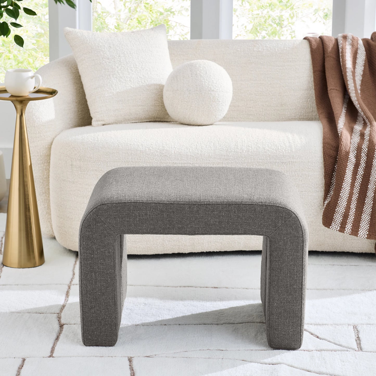 Juliet Waterfall Boucle Ottoman, Truffle Brown