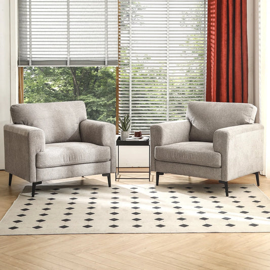 Accent Chair Set of 2, 37.8" Wide Linen Upholstered Living Room Armchairs, Modern Comfy Fabric Lounge Arm Chairs for Bedroom, Light Brown