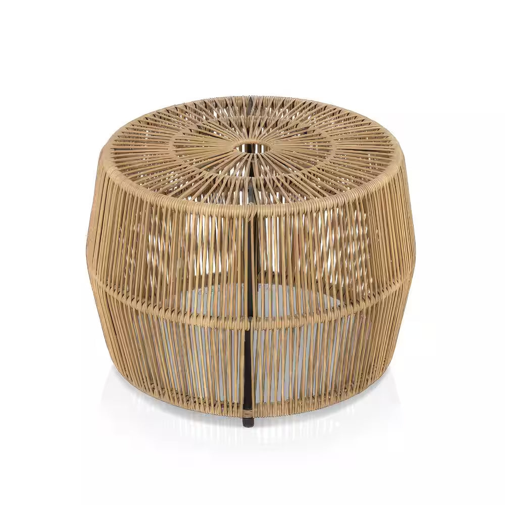 Ysar Natural Brown Boho round Metal Outdoor Side Table