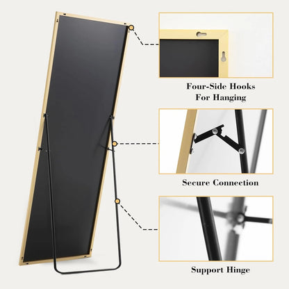 Full Length Mirror with Stand, Floor Mirror with Frame, Full Body Mirrors, Free Standing or Wall-Mounted Mirrors for Living Room