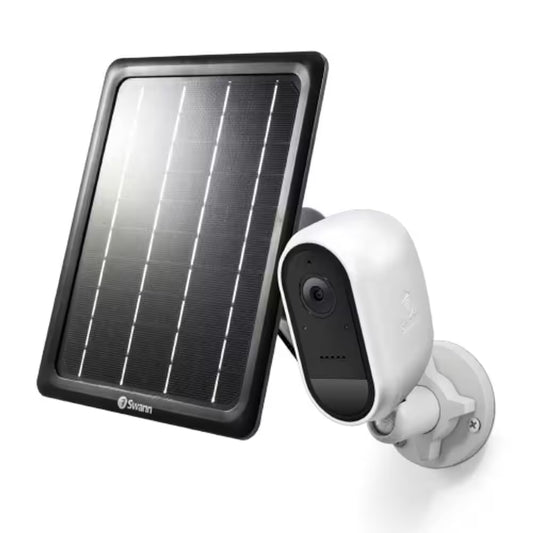 Battery Powered Wireless Indoor/Outdoor Smart Surveillance Bullet Camera with Solar Panel and Mounting Stand