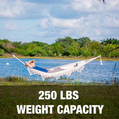 40” Wide Brazilian Style Hammock in a Bag with Decorative Fringe & Hanging Hardware, 250 Lb. Capacity